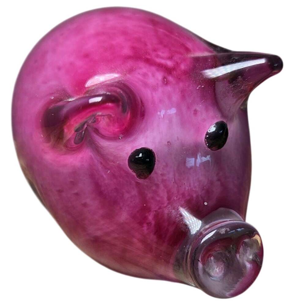 Art Glass Pink Pig paperweight hand blown glass figurine